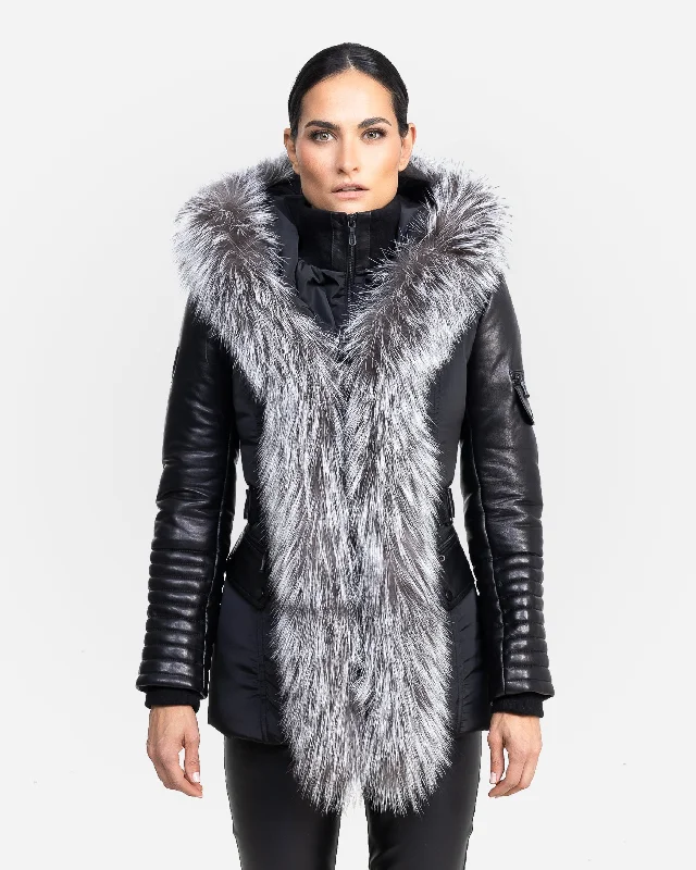 Kim Leather Sleeve Jacket with Silver Fox Fur