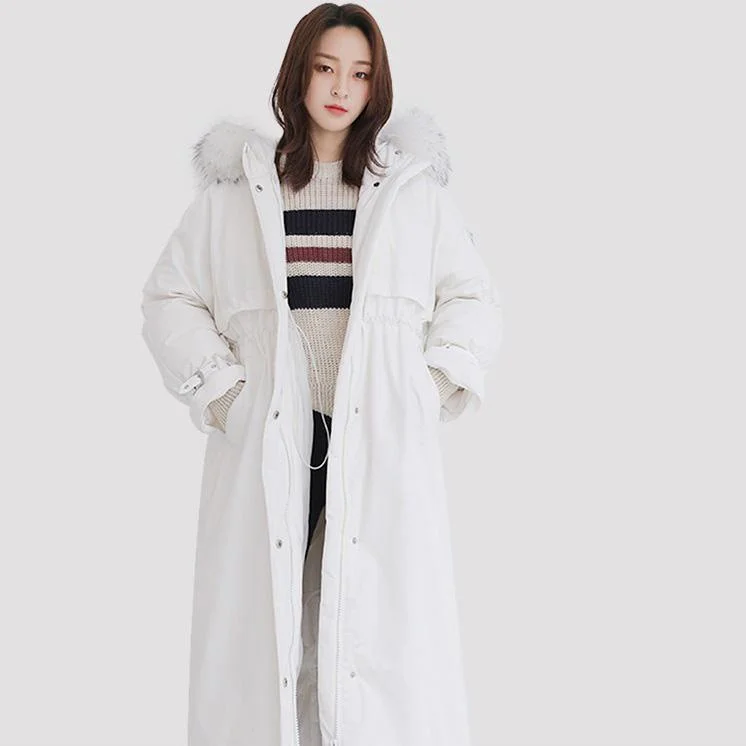 New white down jacket woman plus size clothing hooded down jacket fur collar overcoat