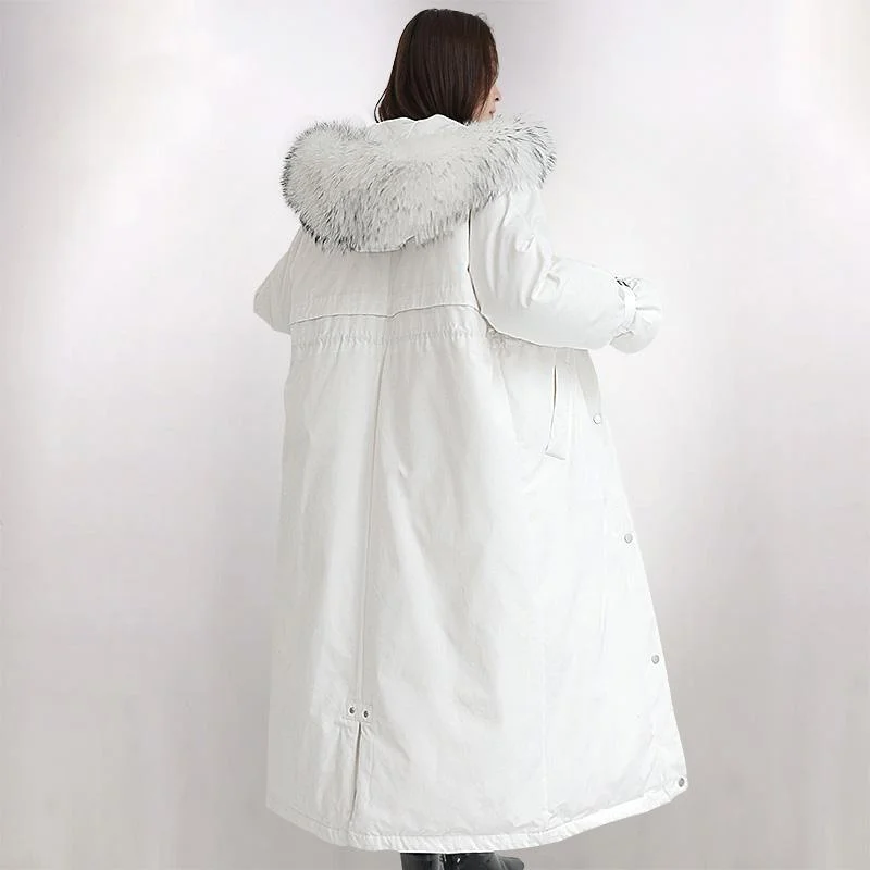 New white down jacket woman plus size clothing hooded down jacket fur collar overcoat