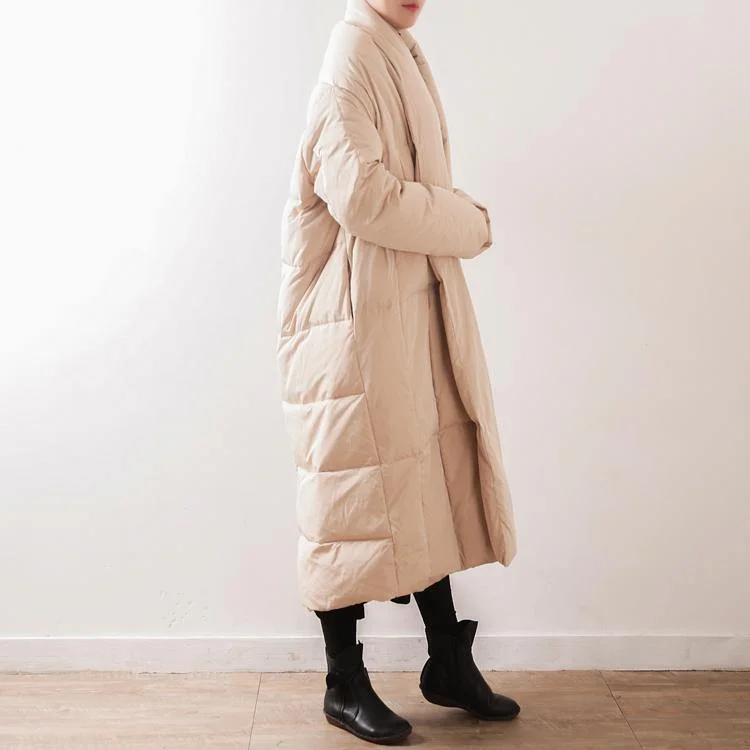 nude quilted coat Loose fitting V neck thick down jacket tie waist pockets coats