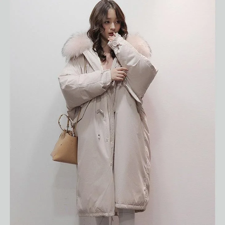 pink duck down coat oversize hooded down jacket loose winter outwear