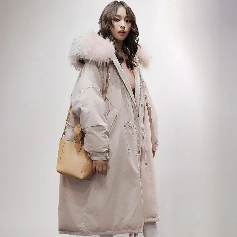 pink duck down coat oversize hooded down jacket loose winter outwear