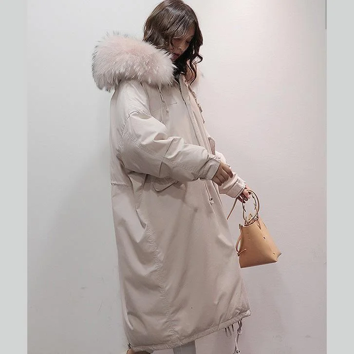 pink duck down coat oversize hooded down jacket loose winter outwear