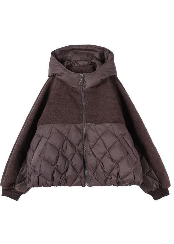 Plus Size Coffee Hooded Patchwork Duck Down Winter down coat