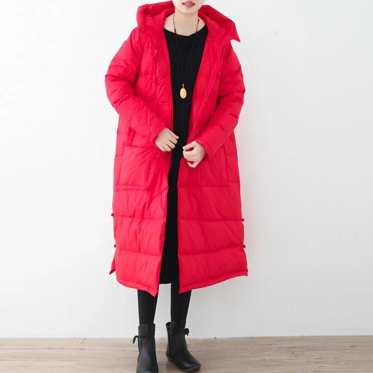 thick red winter parka oversized down jacket thick hooded winter outwear Chinese Button