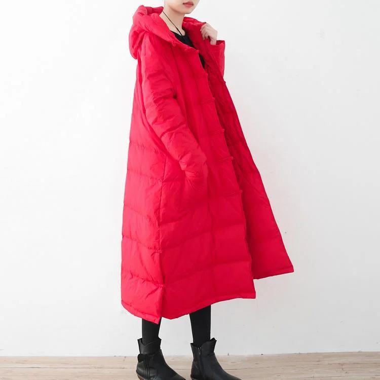 thick red winter parka oversized down jacket thick hooded winter outwear Chinese Button