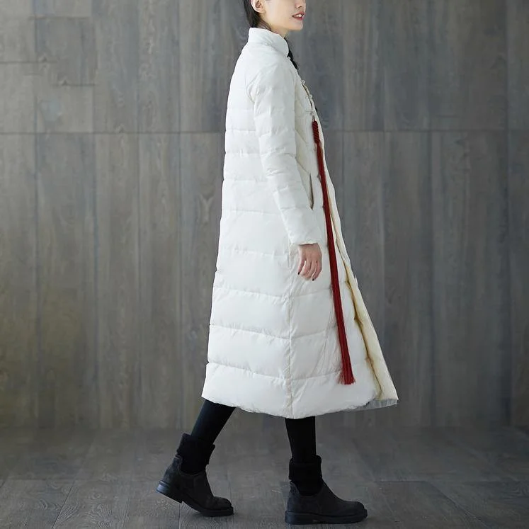 thick white print down coat plus size stand collar patchwork Casual Chinese Button down coat