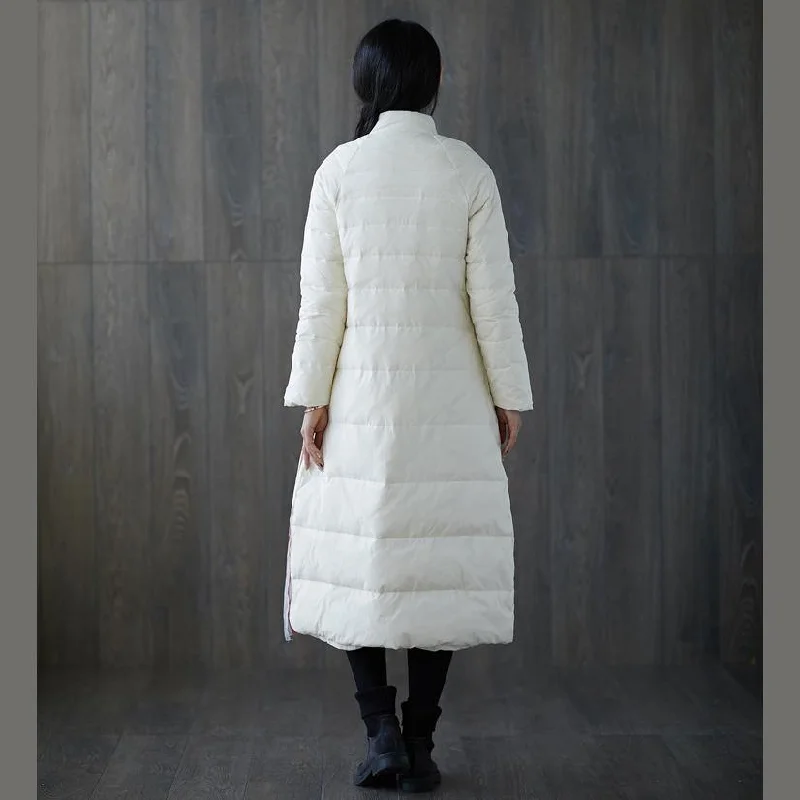 thick white print down coat plus size stand collar patchwork Casual Chinese Button down coat