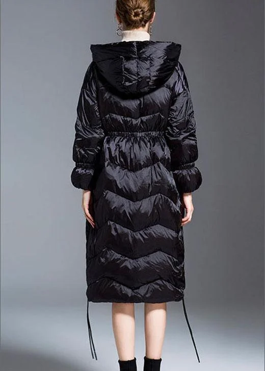 Trendy Black hooded drawstring slim fit Winter Duck Down down coat