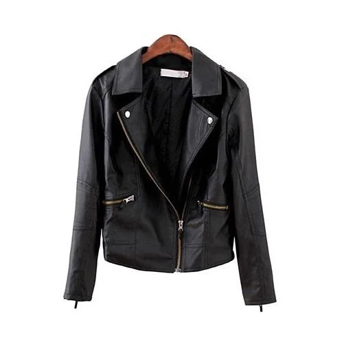 Turn Down Collar Women Leather Jackets