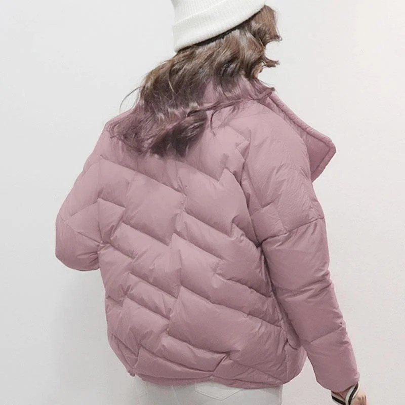 Warm pink down jacket woman plus size stand collar winter jacket zippered winter outwear