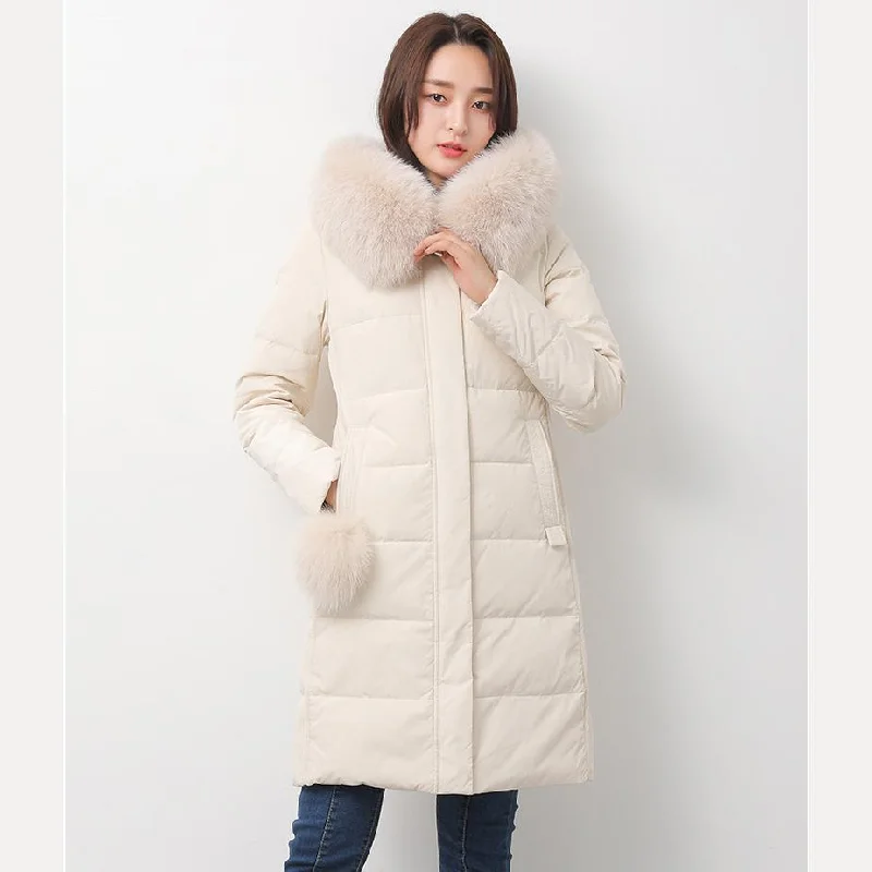 white down jacket woman casual fuzzy ball decorated down jacket fur collar winter outwear