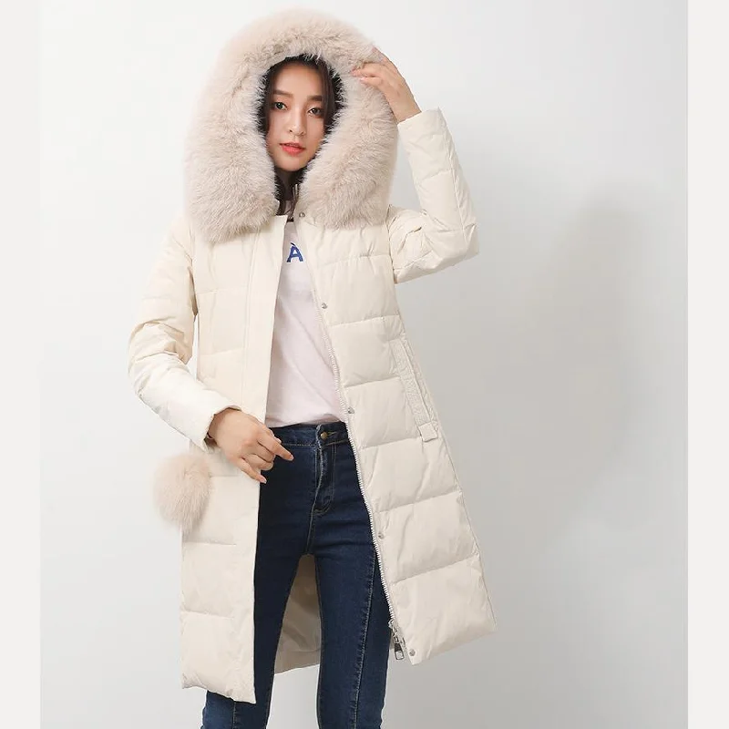 white down jacket woman casual fuzzy ball decorated down jacket fur collar winter outwear