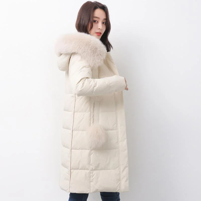 white down jacket woman casual fuzzy ball decorated down jacket fur collar winter outwear