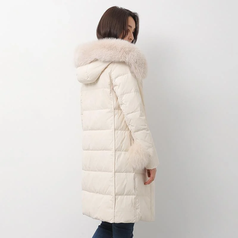 white down jacket woman casual fuzzy ball decorated down jacket fur collar winter outwear