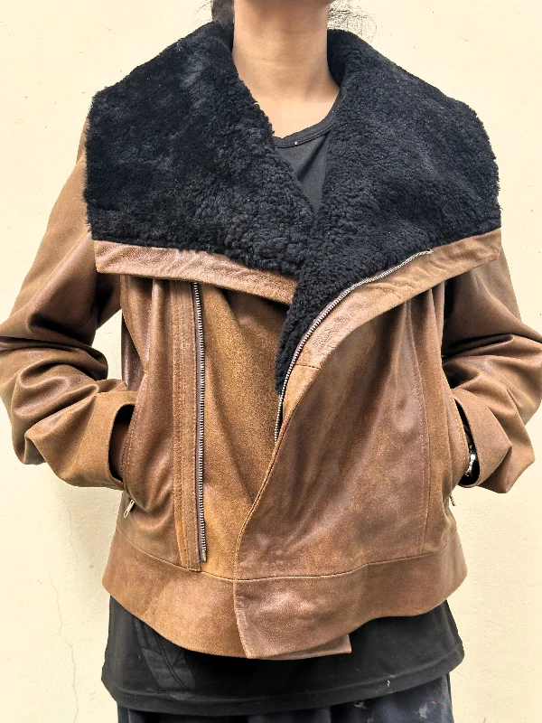 Wide Collar Real Sheep Fur Leather Jacket Women Winter Jacket