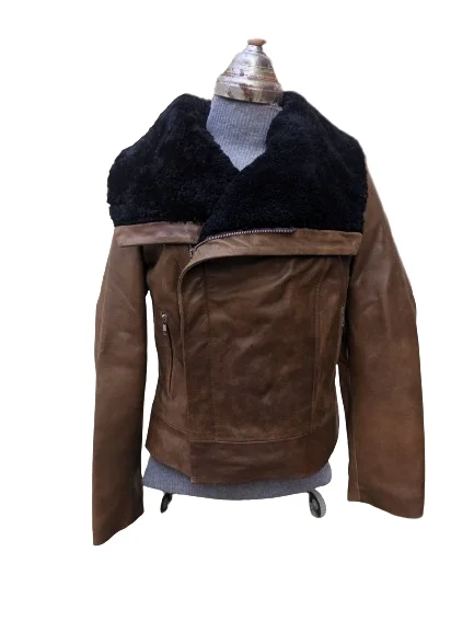 Wide Collar Real Sheep Fur Leather Jacket Women Winter Jacket