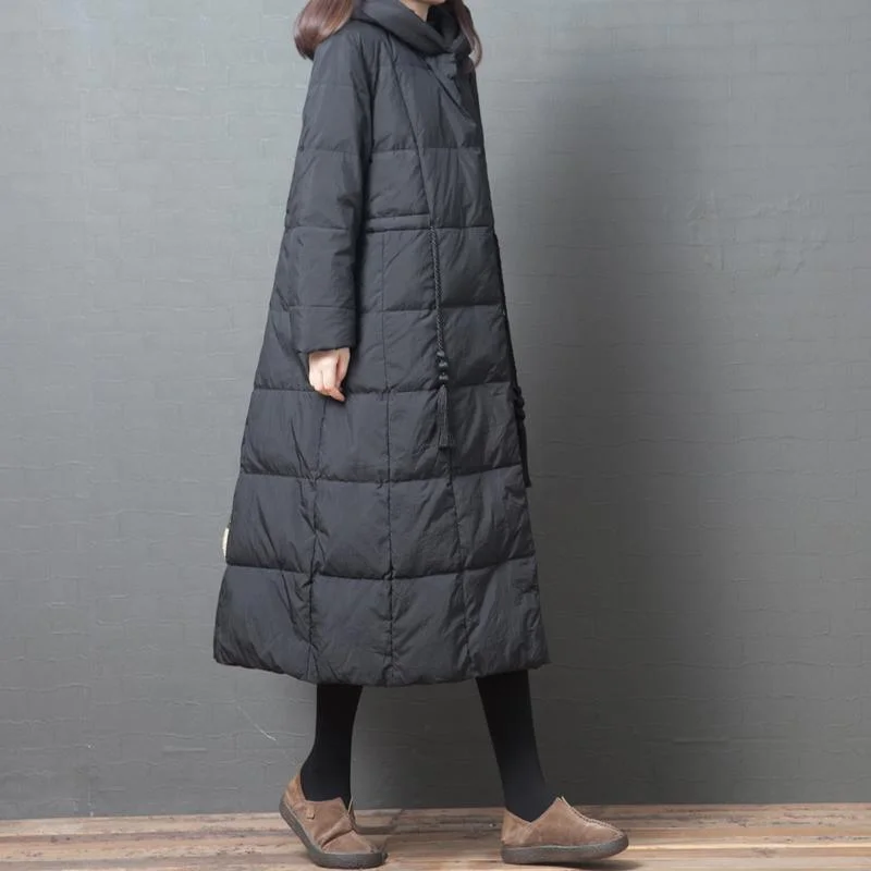 women black down coat winter plus size jackets winter hooded pockets outwear