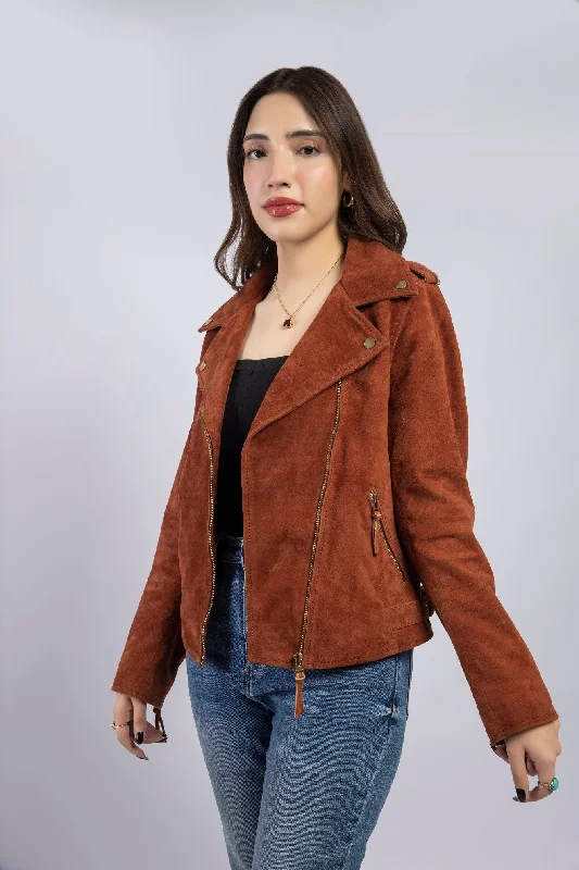 Women Cassidy Genuine Lambskin Biker Suede Leather Jacket