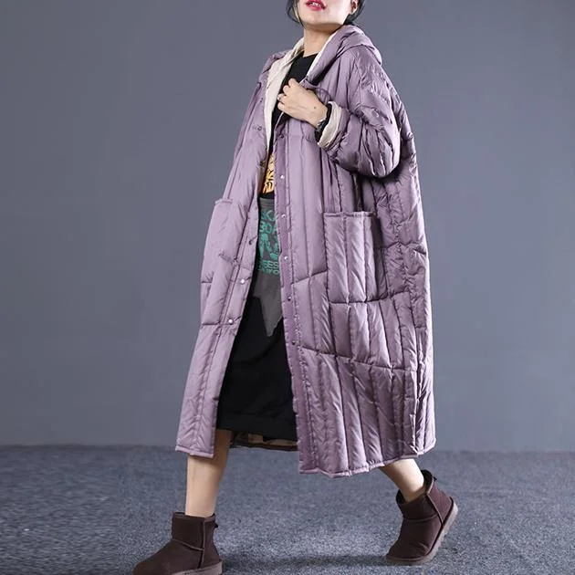 women purple down overcoat plus size clothing hooded drawstring down jacket Luxury pockets long down coats