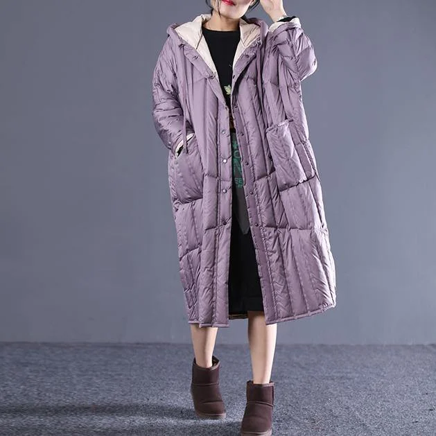 women purple down overcoat plus size clothing hooded drawstring down jacket Luxury pockets long down coats