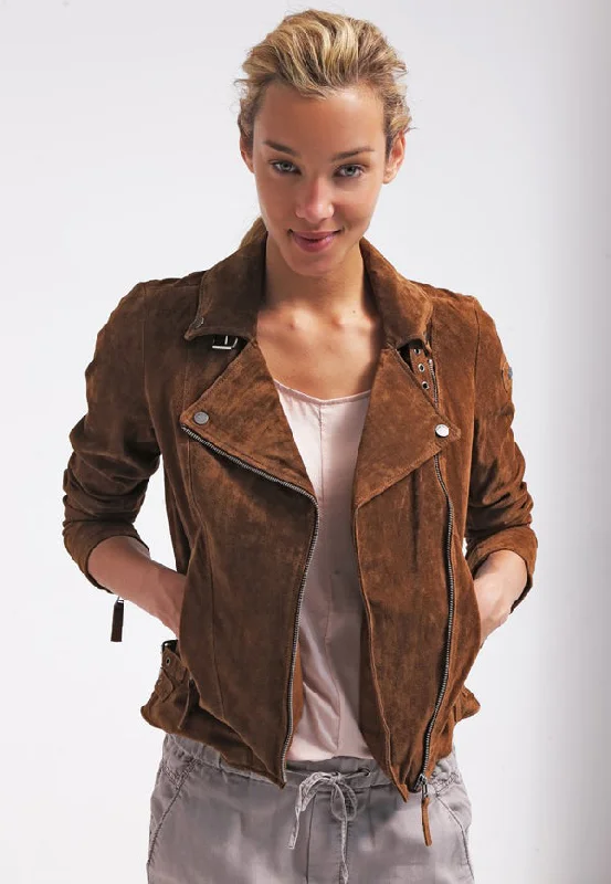 Women’s Tan Brown Suede Leather Biker Jacket