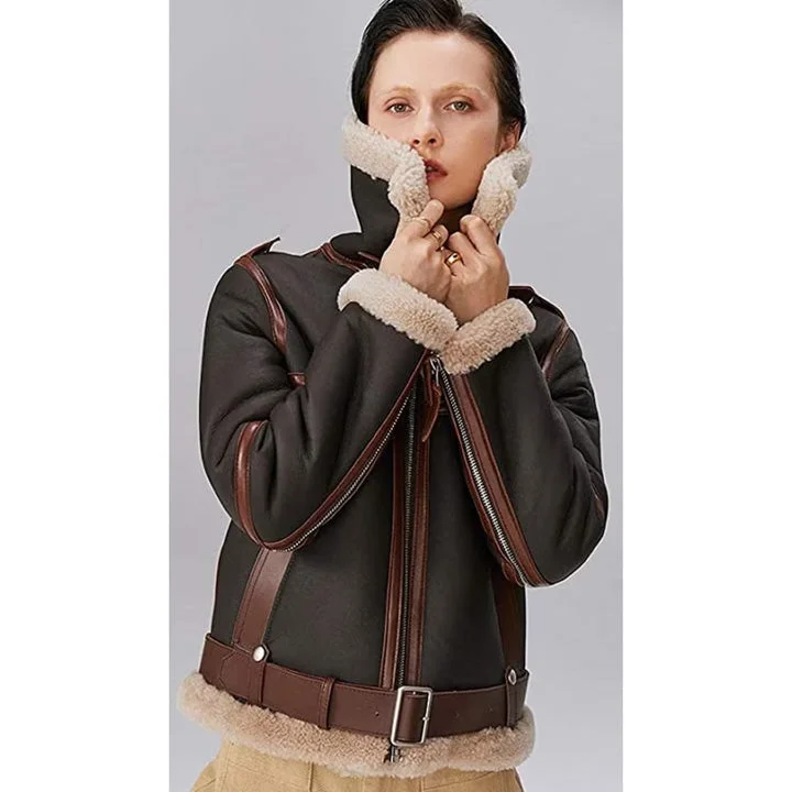 Women's B3 RAF Aviator Flight Shearling Bomber Jacket