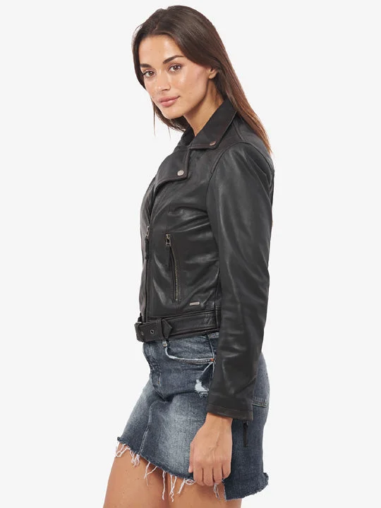 Women's Black Genuine Leather Motorcycle Jacket