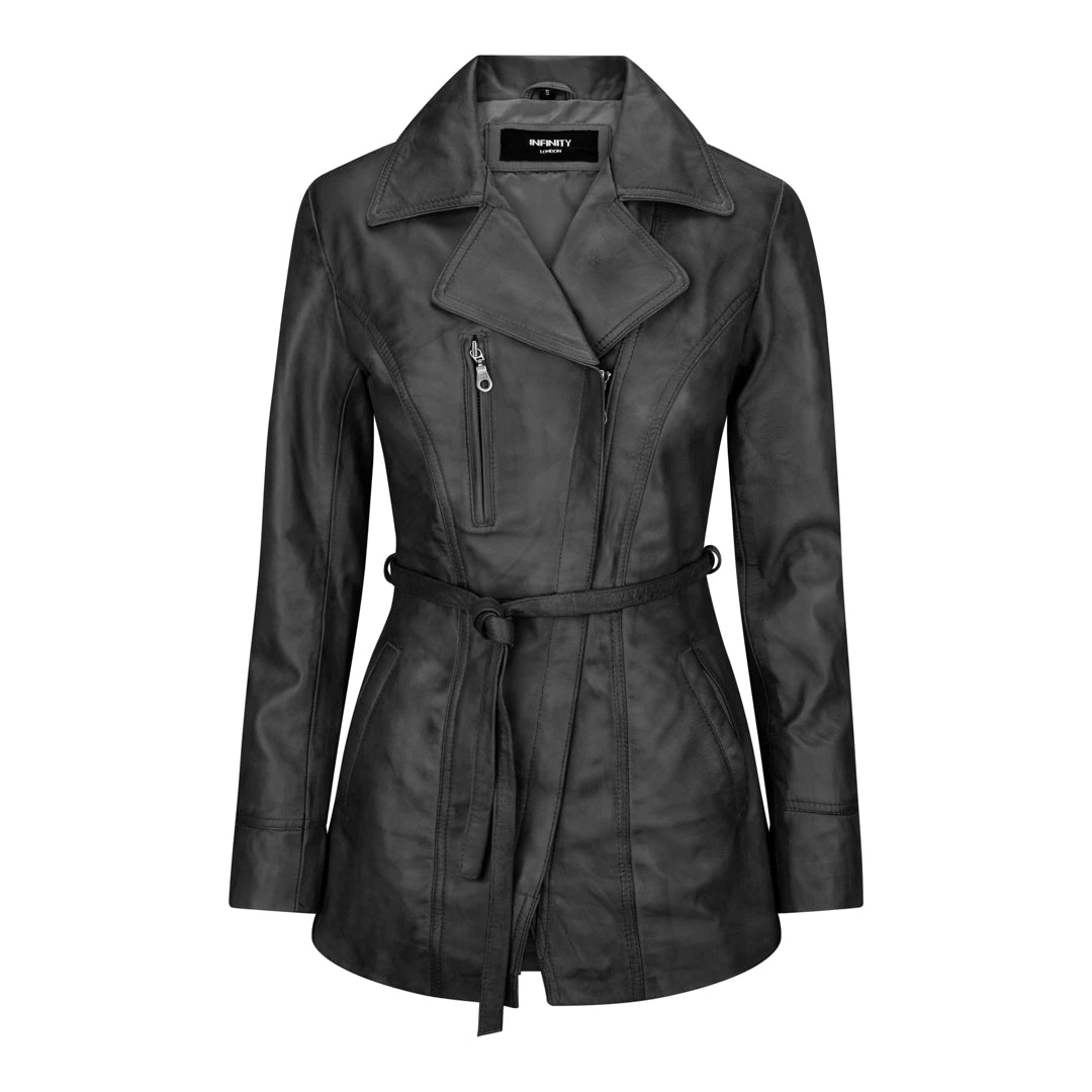 Women's Soft Italian Black Leather Mid Length Jacket