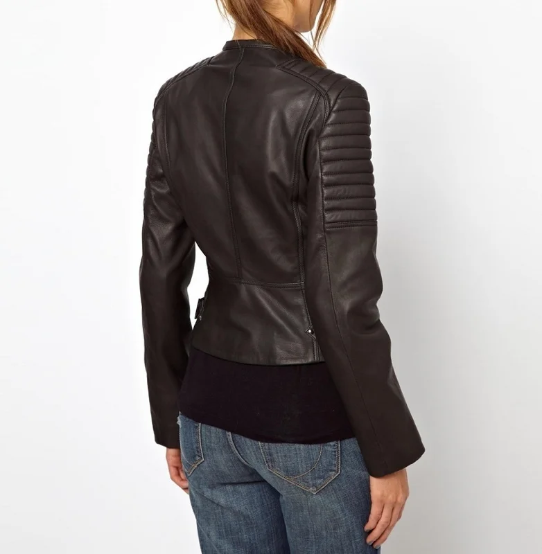 Women's Genuine Leather Motorcycle Jacket Black WJ011