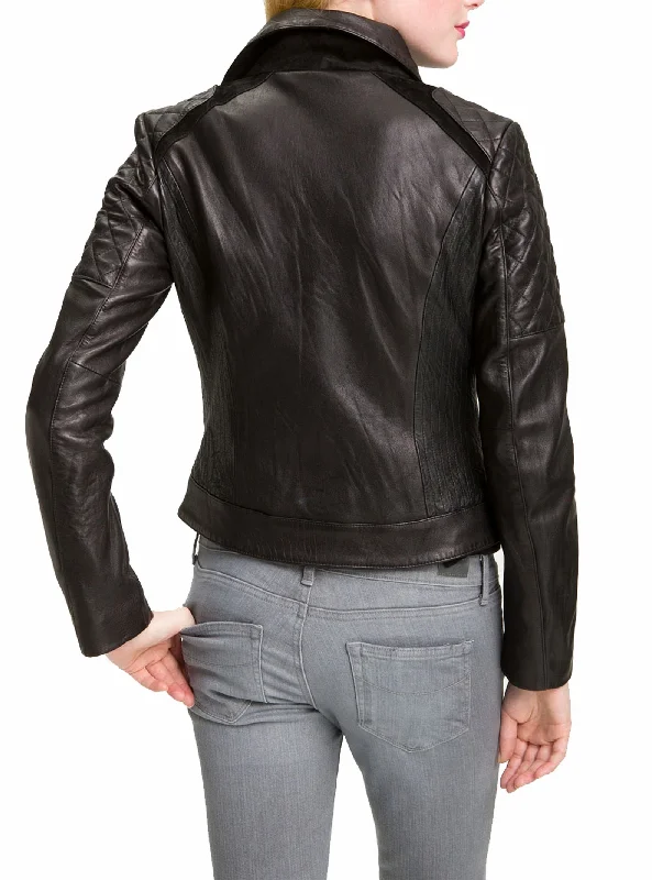 Women's Genuine Leather Motorcycle Jacket Black WJ018