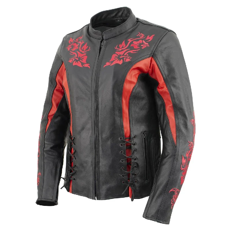 Xelement XS2029 Women's 'Gemma' Biker Black with Red Leather