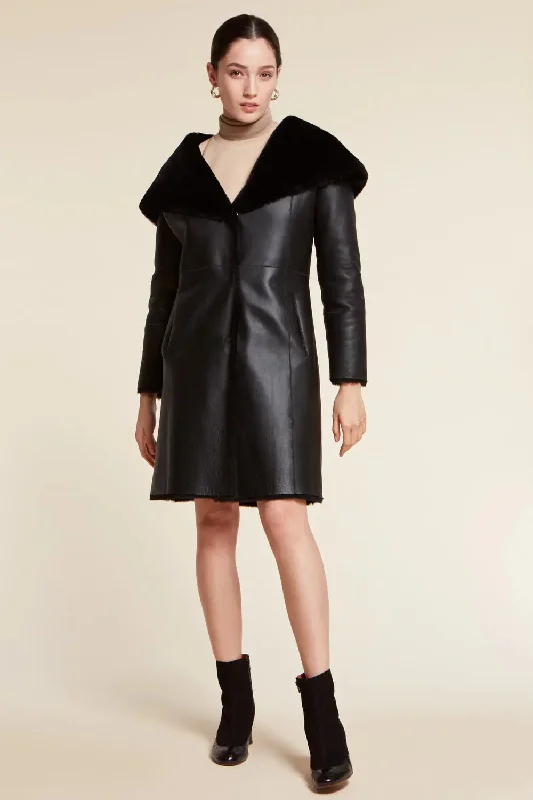 Black shearling coat womens