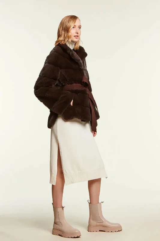 Brown mink jacket with belt