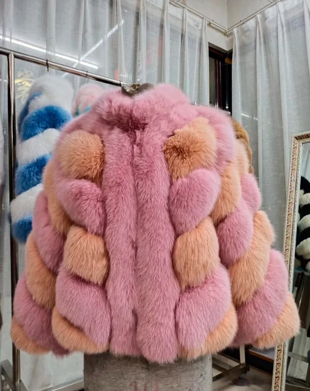 Color Pattern Real Fox Fur Coats