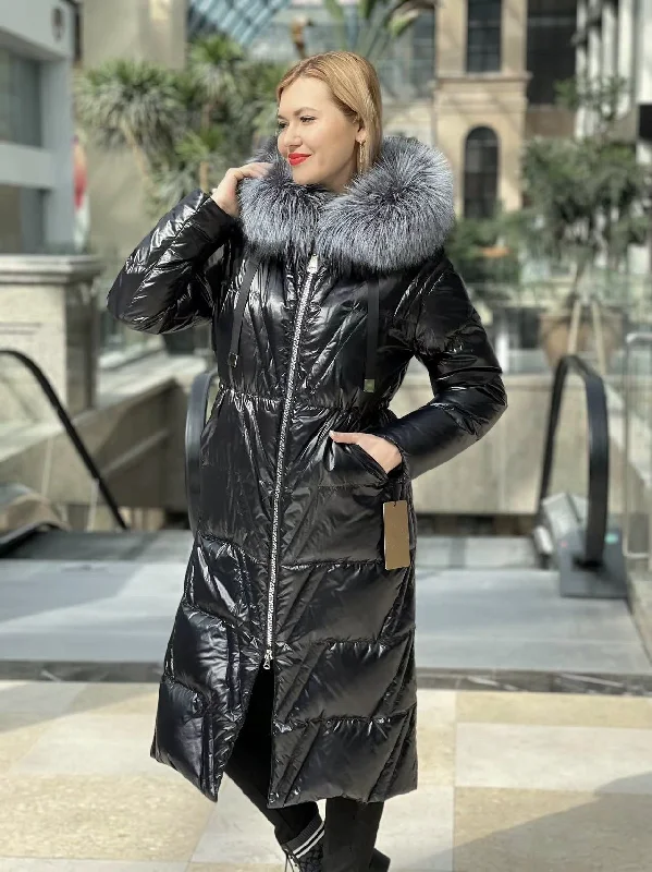 Genuine Silver Fox Fur Down Fill Coat