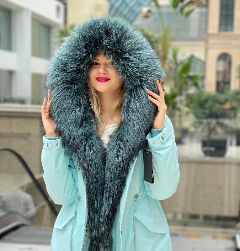 Genuine Silver Fox Fur Parka with Rabbit Fur Insulation