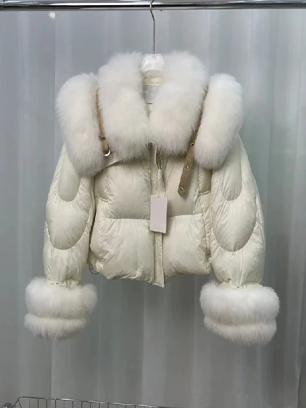 Goose Down Puffer Jackets Real Fur Collar & Cuffs