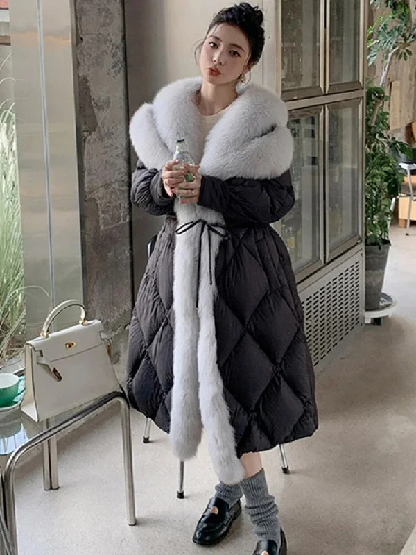 Goose Down Real Fox Fur Collar Long Puffer Coats