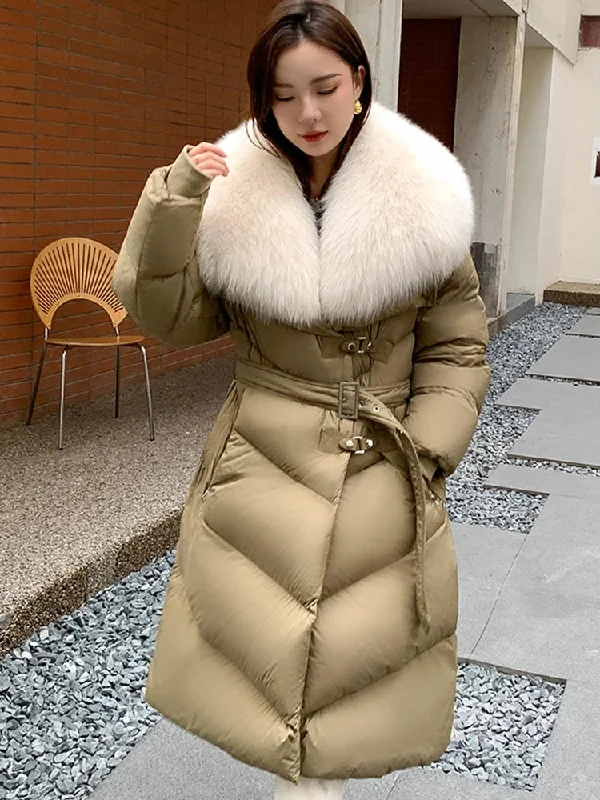 Luxury Goose Down Real Fur Collar Long Puffer Jackets