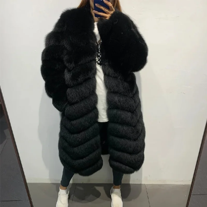 Long Pattern Natural Real Fox Fur Coats