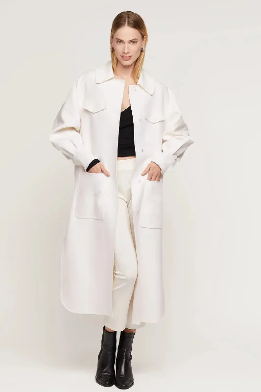 Long white cashmere coat