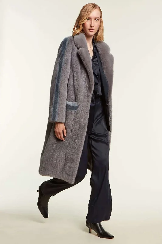 Mink coat with light blue inserts