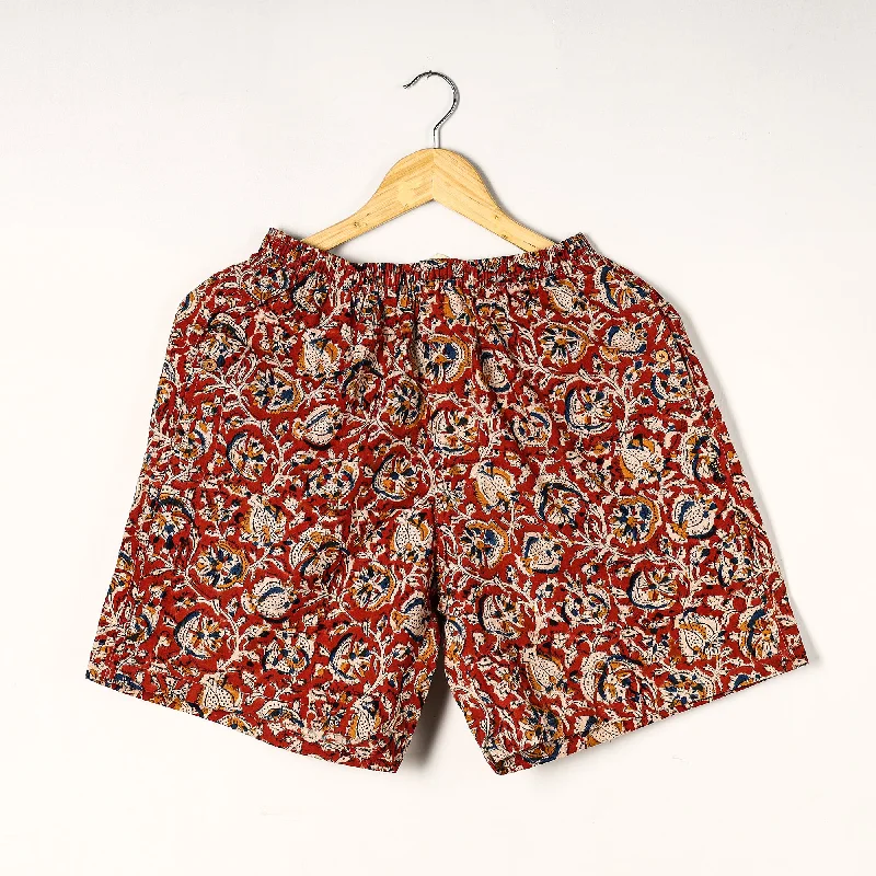 Red - Kalamkari Block Printed Cotton Unisex Boxer/Shorts