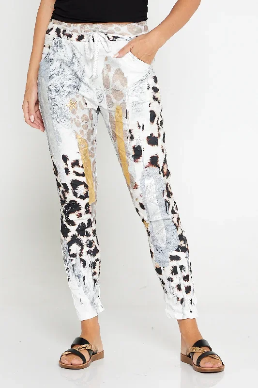 Alina Pants - Silver & Gold Leopard