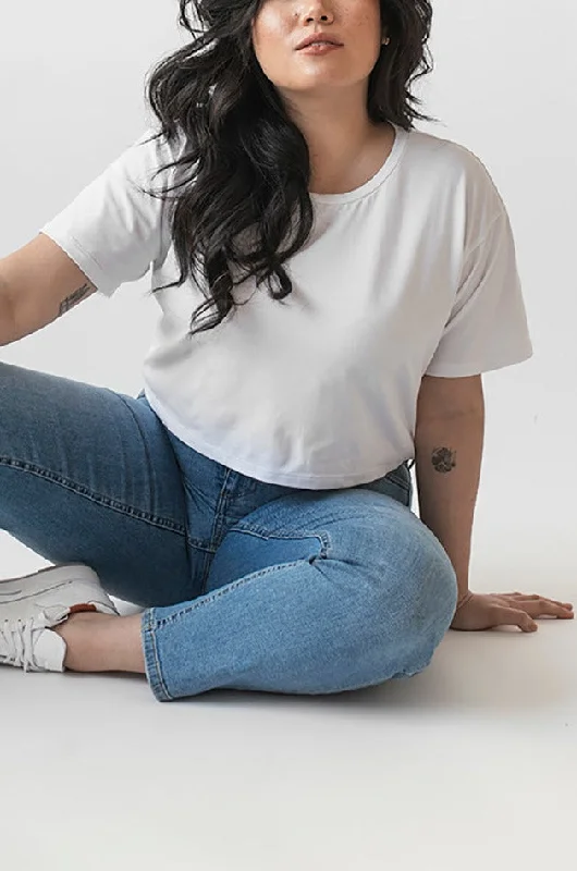 Anays White | Round Collar Cropped T-Shirt