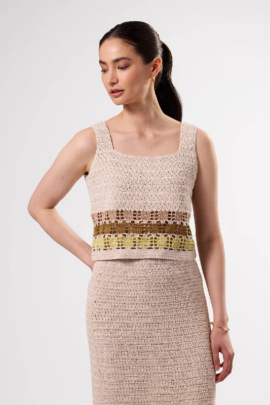 Antibes Crochet Tank - Ecru Multi Stripe