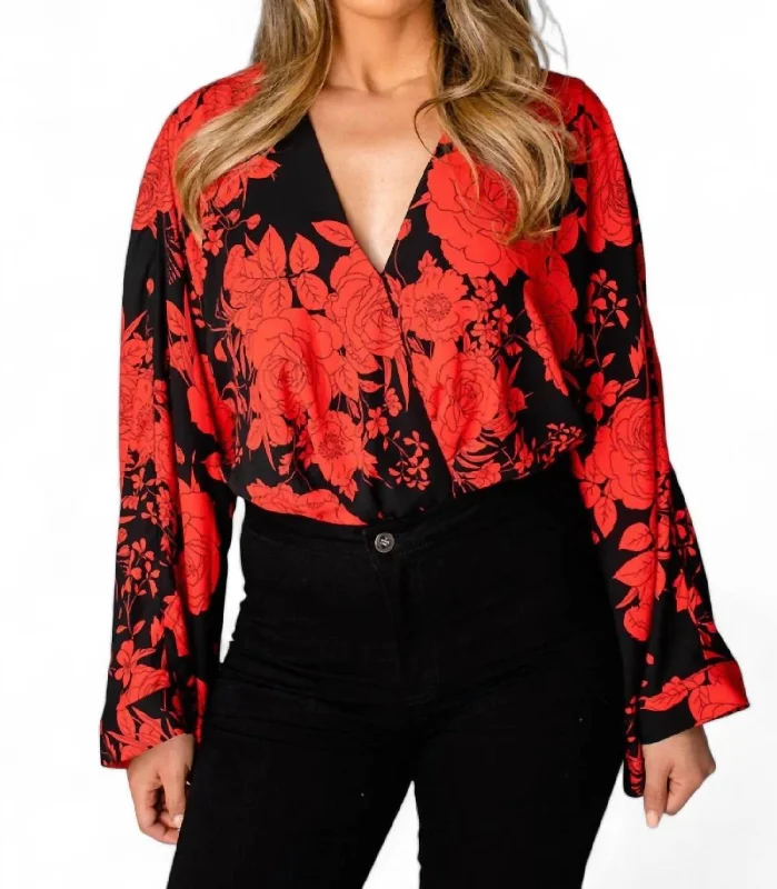 Ariana Kimono Sleeve Bodysuit In Dahlia