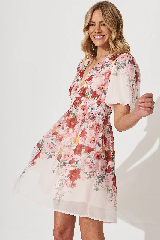 Barbara Dress In Blush Floral Placement Print Chiffon