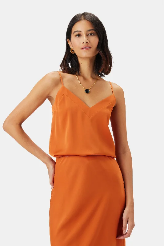 Barlow Stretch Silk Tank - Sunset Orange